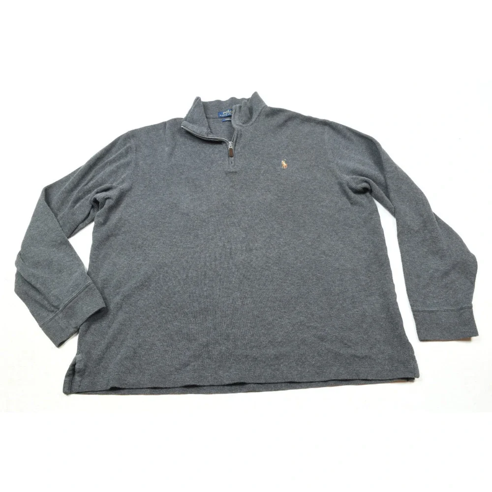 Polo Ralph Lauren 1/4 Zip Sweater Mens Large Gray Estate Rib Long Sleeve Cotton